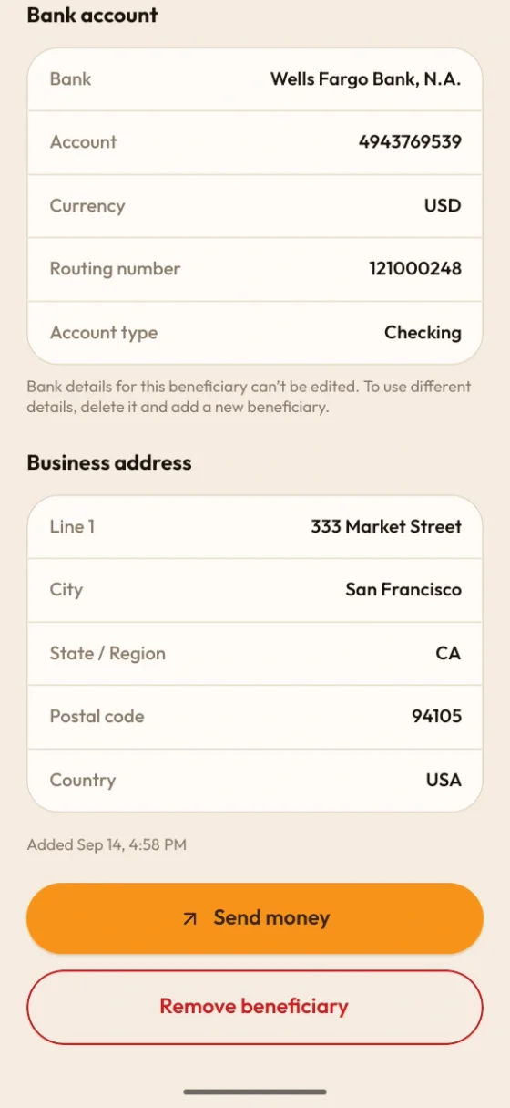 Cyphalet app — confirm and send payment